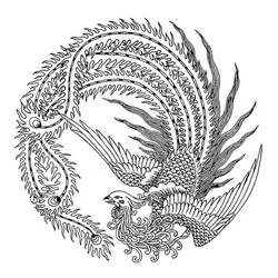 Phoenix curled into a circular pattern coloring page