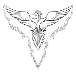 Phoenix flying with wide spread wings coloring page
