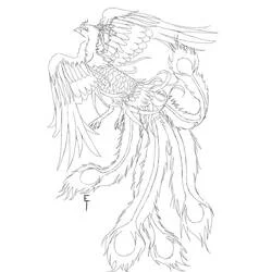 Phoenix with spread wings and long feathered tail coloring page