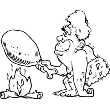 Cave man cooking meat over a fire coloring page