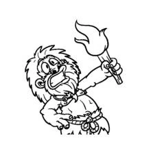 Cave man holding up a flaming torch coloring page