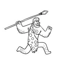 Cave man running with a spear coloring page