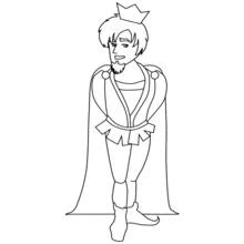 Prince wearing a crown and long cape coloring page