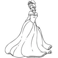 Princess in a flowing ball gown coloring page