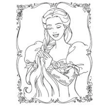 Princess braiding her long hair coloring page