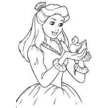 Princess holding a little bird coloring page