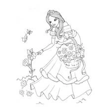 Princess picking a flower with butterflies coloring page