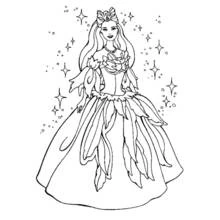 Princess in a feathered ball gown coloring page
