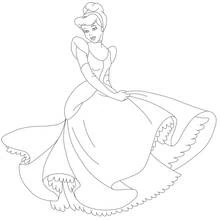 Cinderella holding her ball gown coloring page