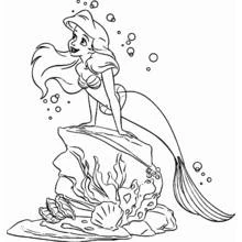 Ariel sitting on an underwater rock coloring page