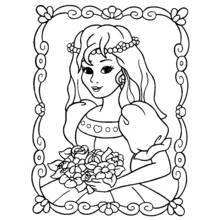 Princess holding a bouquet of flowers coloring page