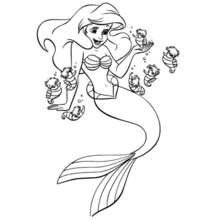 Ariel surrounded by seahorses coloring page
