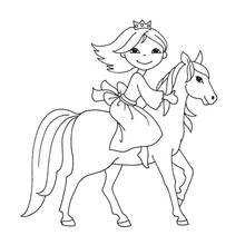 Princess riding her horse coloring page