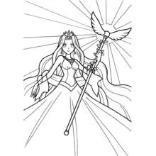 Princess holding a bird staff coloring page