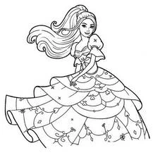 Barbie in a flowing ball gown coloring page