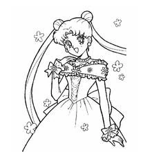 Princess Serenity in a flowing gown coloring page