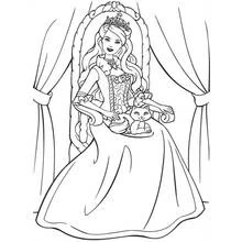 Princess sitting on her throne with her cat coloring page