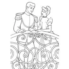 Princess Cinderella with the prince on a balcony coloring page