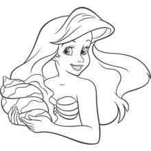 Ariel holding a seashell coloring page
