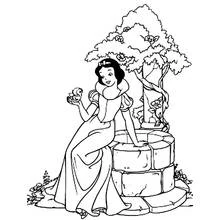 Snow White sitting by the wishing well coloring page