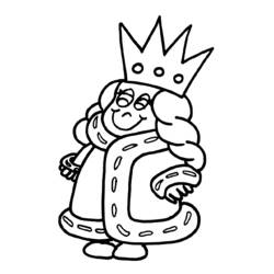 Queen with a large crown and fur cape coloring page