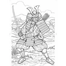 Samurai warrior in full armor with sword coloring page