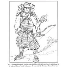 Samurai warrior holding a bow coloring page