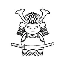 Samurai with kabuto helmet and katana coloring page