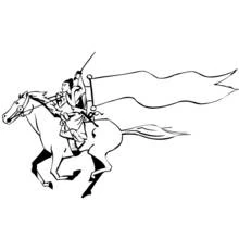 Samurai riding a horse with a banner coloring page