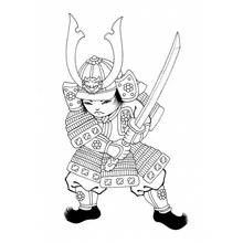 Samurai holding a raised sword coloring page