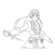 Samurai warrior holding a sword coloring page