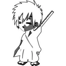 Samurai child carrying a sword on his shoulder coloring page
