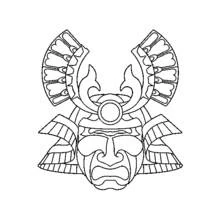 Samurai mask with fan-shaped horns coloring page