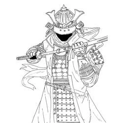Samurai in full armor holding a katana coloring page