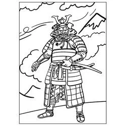 Samurai standing before mount Fuji coloring page