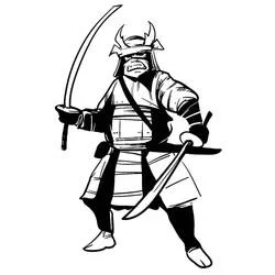 Samurai warrior holding two swords coloring page