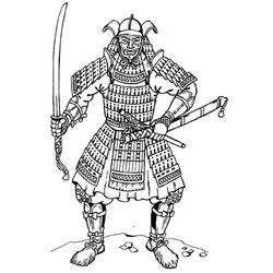 Samurai warrior in full armor coloring page
