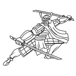 Samurai fighting with two swords coloring page
