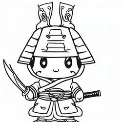 Cute samurai holding a sword coloring page