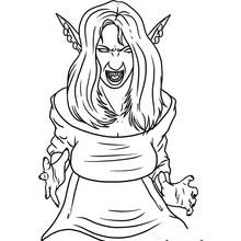 Vampire girl screaming with sharp fangs coloring page