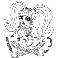 Draculaura sitting with pigtails coloring page