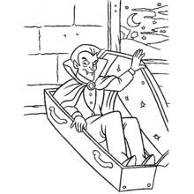 Vampire rising from his coffin at night coloring page
