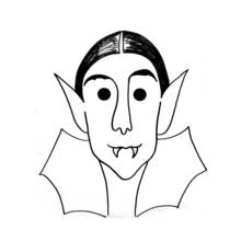 Vampire face with pointed ears and bat collar coloring page