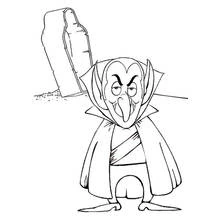 Vampire standing near a tombstone coloring page