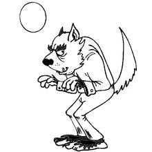 Werewolf crouching under the moon coloring page