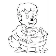 Werewolf with a barrel full of apples coloring page