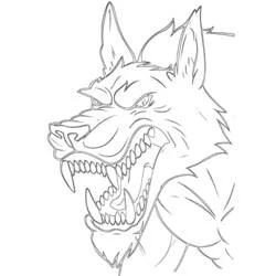 Werewolf snarling with bared fangs coloring page