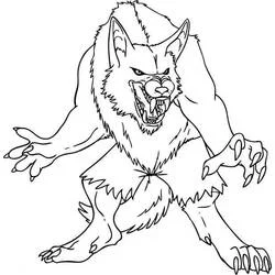 Werewolf standing on hind legs with claws out coloring page