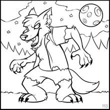 Werewolf howling under the full moon coloring page