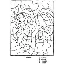 Unicorn with numbered color zones coloring page